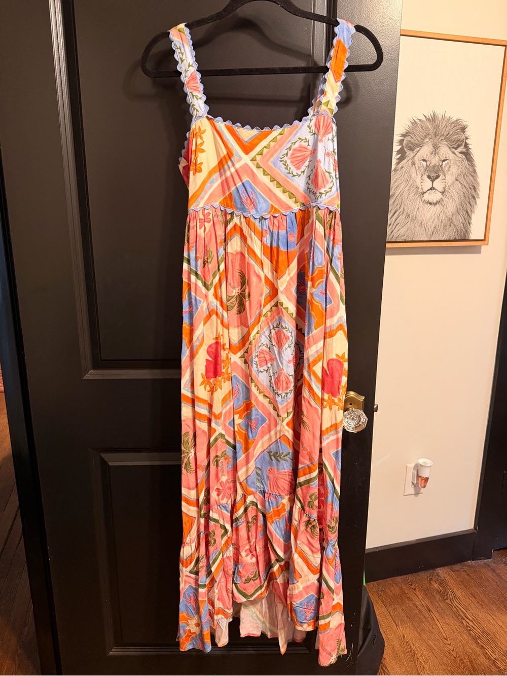 Floral Patchwork Maxi Dress in Coral & Blue